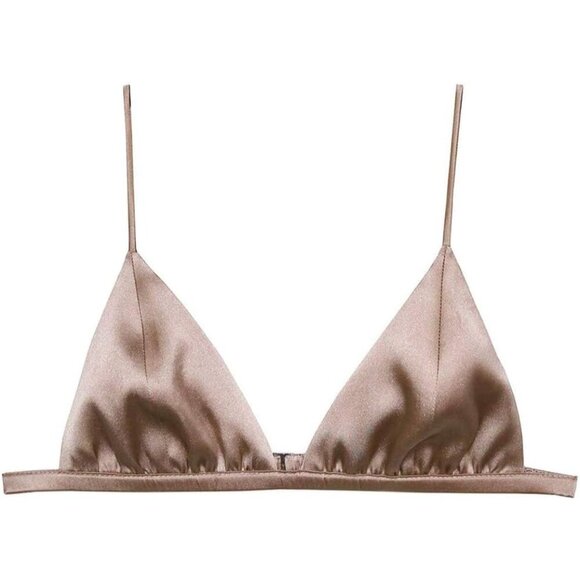 Women's Silk Satin Triangle Bralette Soft Cup Wireless Bra Comfortable